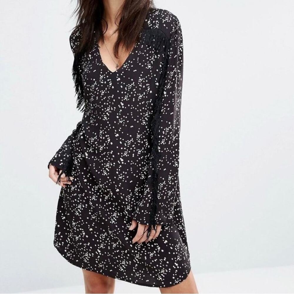 Scotch & Soda Maison Scotch Star Print Fringe Festival Dress black Rising Sun